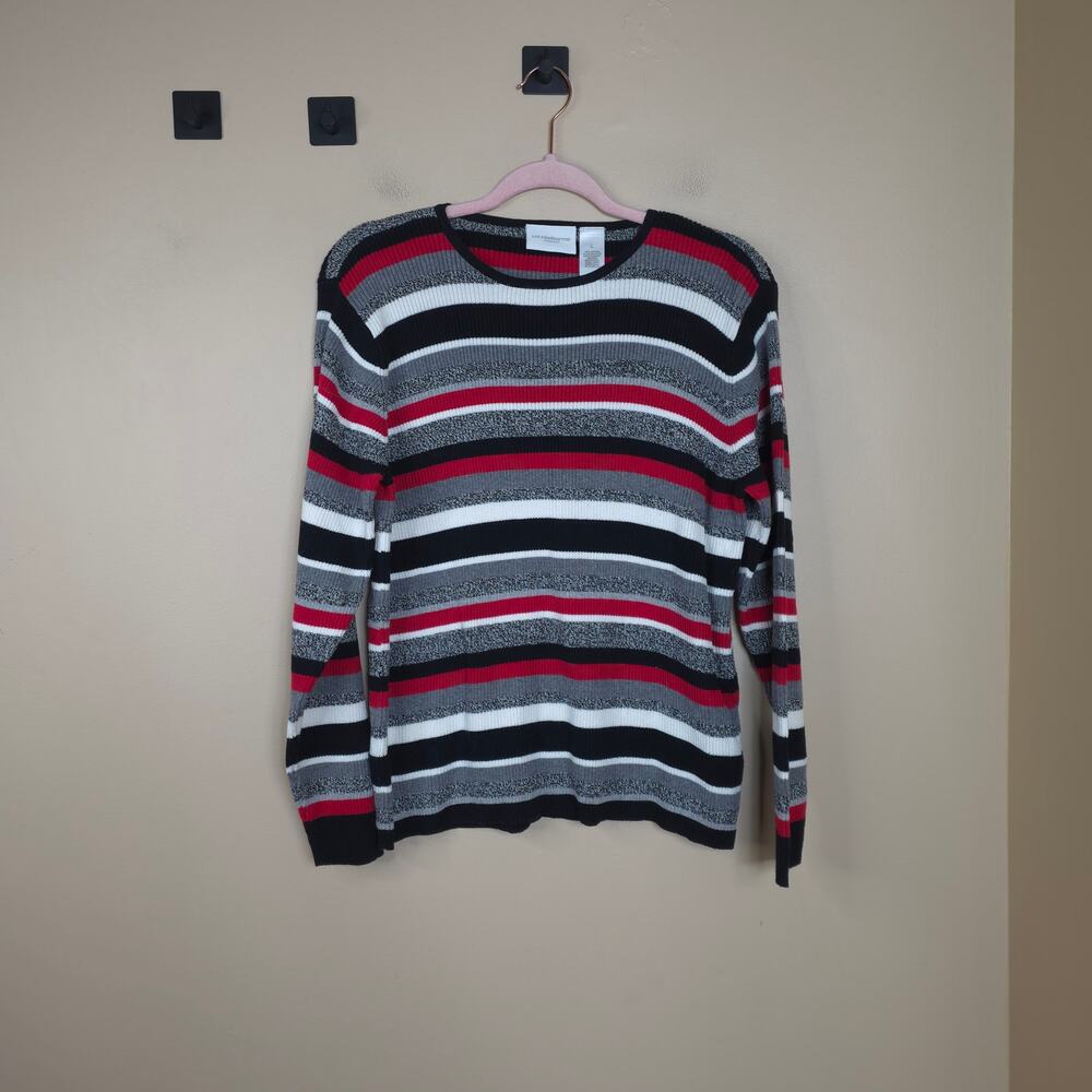 Liz Claiborne Pullover Ribbed Stripped Crewneck Top Size L